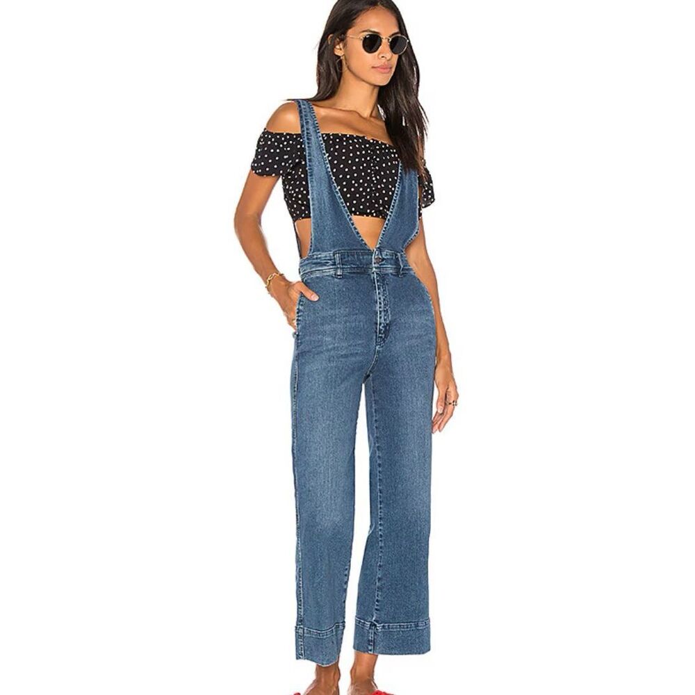 NEW NWOT Free People A Line Flare Denim Overalls JEANS sz 0